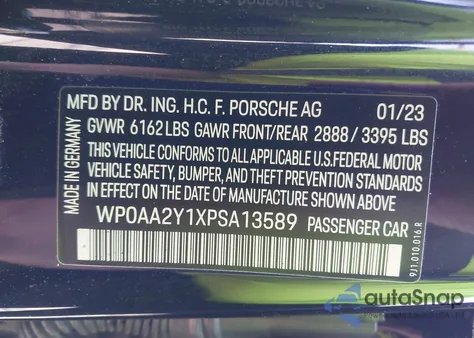 2023 Porsche Taycan z USA, uszkodzony, nr VIN WP0AA2Y1XPSA13589